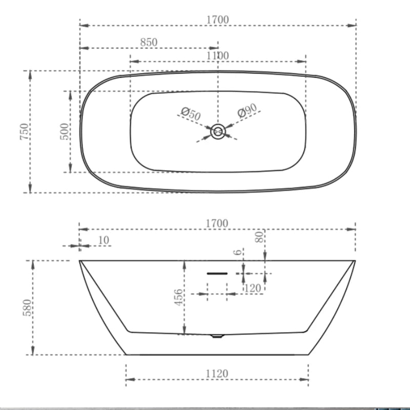 Cassa Rec Slimline 1700mm Bathtub - Specification