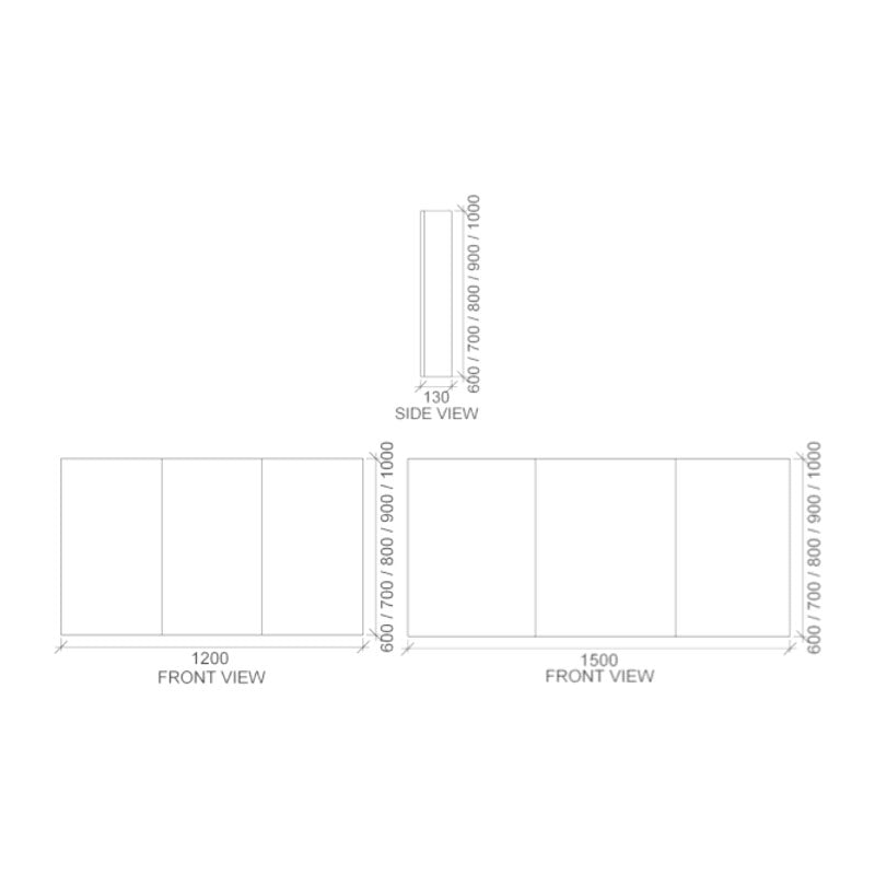 Rifco Overlay Three Door 1000 High Shaving Cabinet Spec