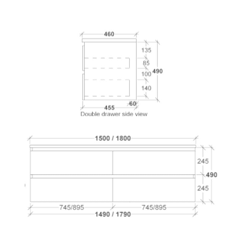 Rifco Platinum Wall Hung Vanity 1500mm Spec