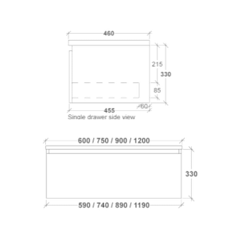 Rifco Platinum Wall Hung Vanity 600mm Spec