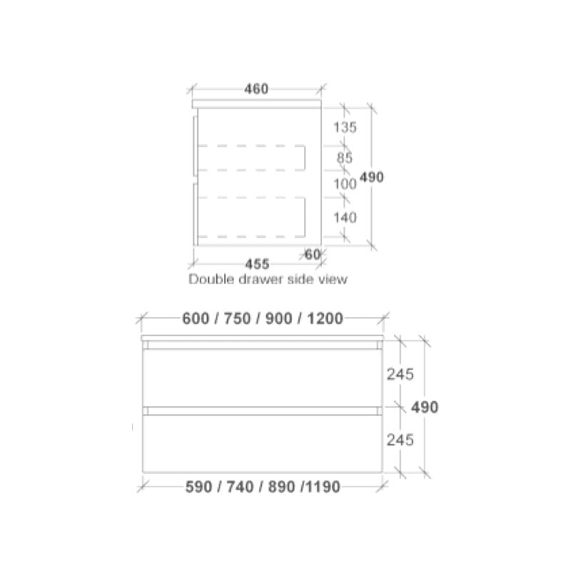 Rifco Platinum Wall Hung Vanity-900mm Spec