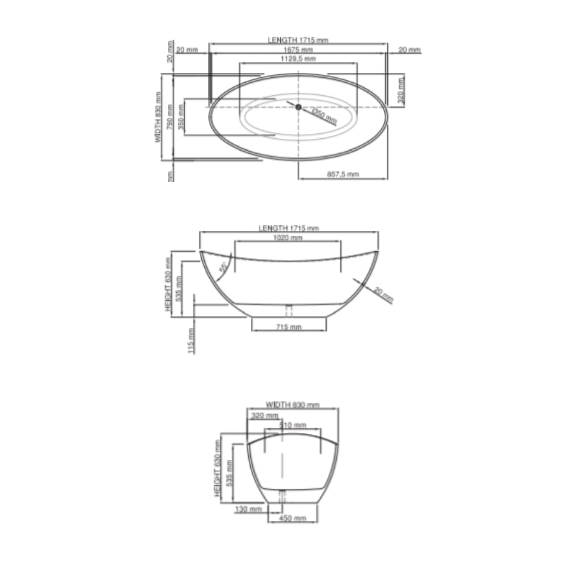 Dadoquartz - Rio 1715 Freestanding Bathtub - Spec

