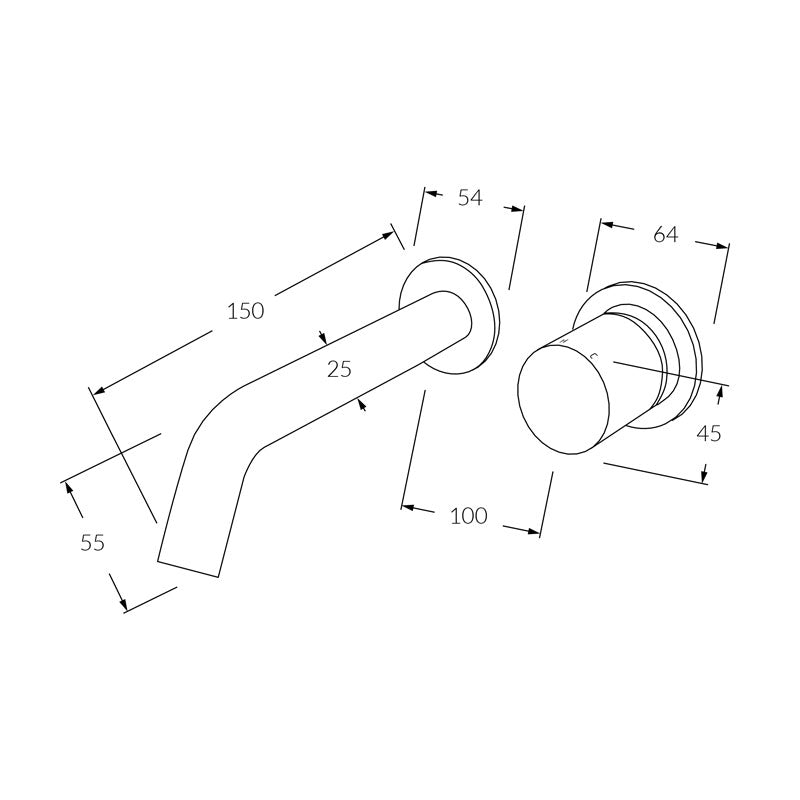 Sussex Circa Wall Bath Mixer System 150mm - Chrome Specification