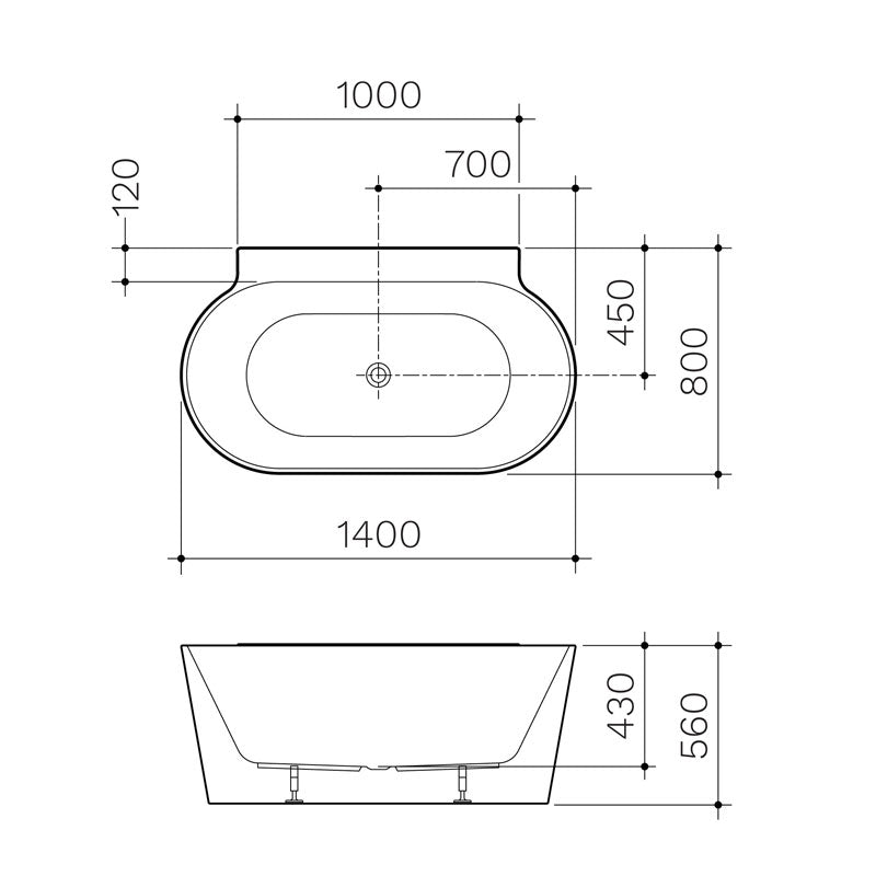 Round Back to Wall Freestanding Bath 1400mm Specification