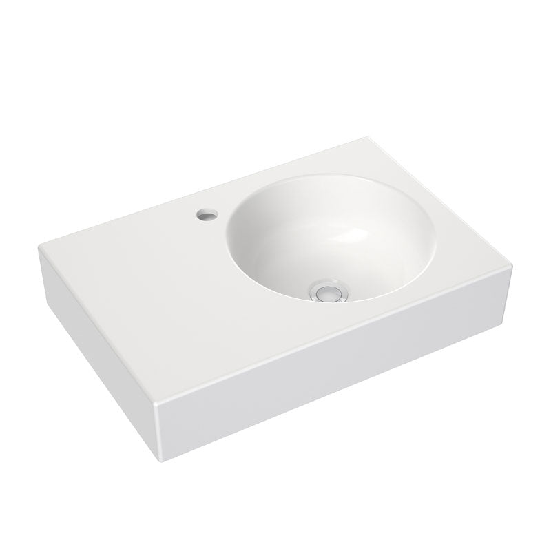 Round Wall Basin Left Hand Shelf 600mm (1 Tap Hole)
