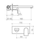 Round Square Wall Basin/Bath Mixer 180mm 
Specification