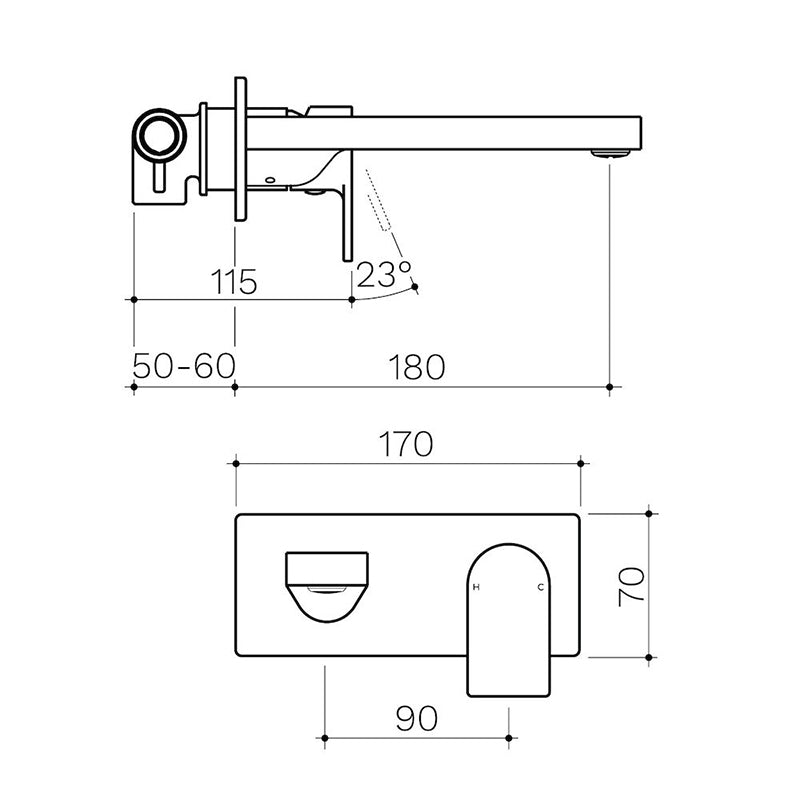 Round Square Wall Basin/Bath Mixer 180mm 
Specification