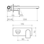 CLARK Round Square Wall Basin/Bath Mixer 220mm Specifications