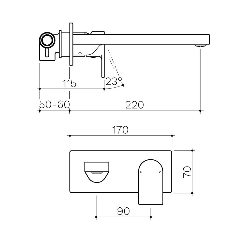 CLARK Round Square Wall Basin/Bath Mixer 220mm Specifications