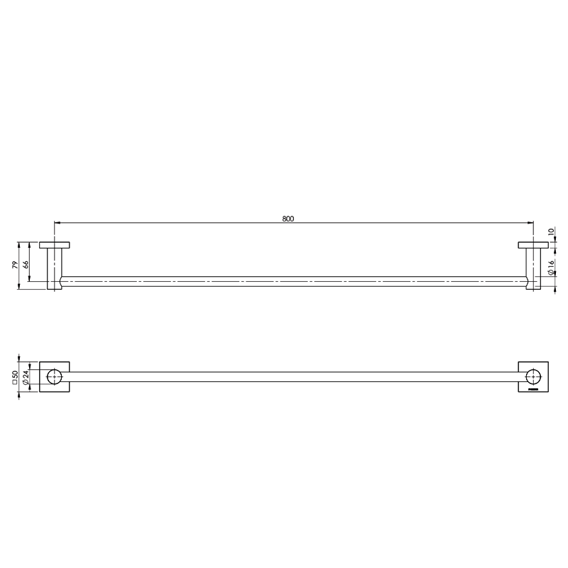 Phoenix Radii Single Towel Rail 800mm with Square Plate
