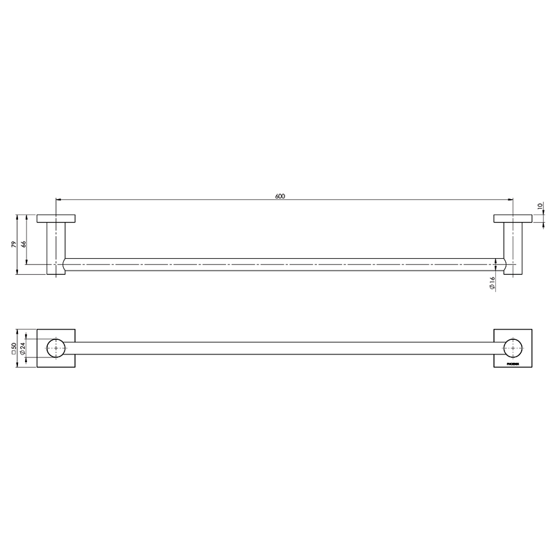 Phoenix Radii Single Towel Rail 600mm with Square Plate