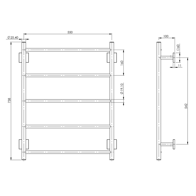 Phoenix Radii Towel Ladder 550x740 with Square Plate