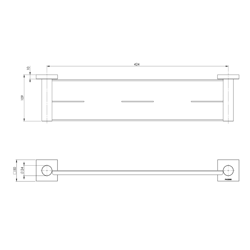 Phoenix Radii Metal Shelf with Square Plate