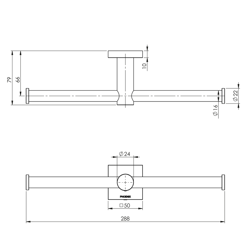 Phoenix Radii Double Toilet Roll Holder with Square Plate - Chrome
