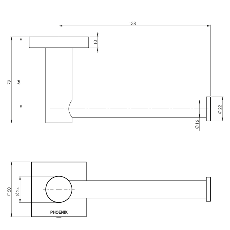 Phoenix Radii Toilet Roll Holder with Square Plate
