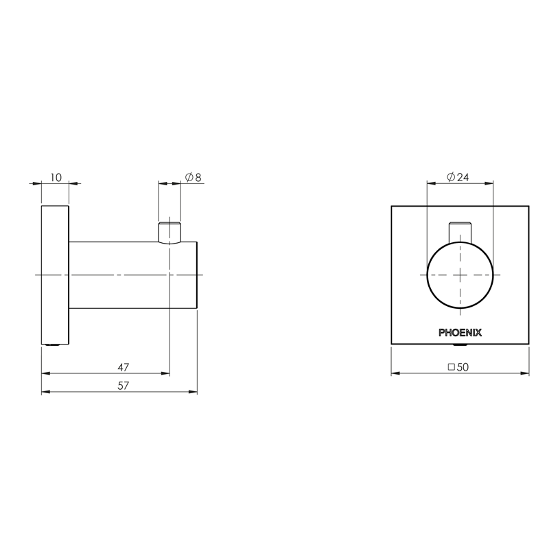 Phoenix Radii Robe Hook with Square Plate