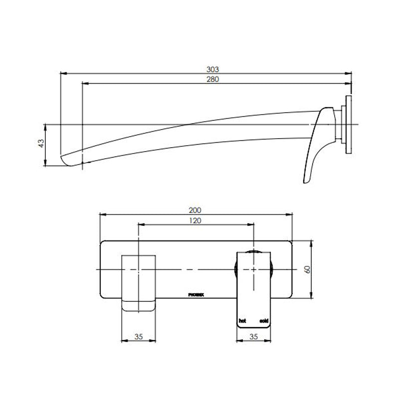 Phoenix RUSH WALL BATH SET 280MM Specification