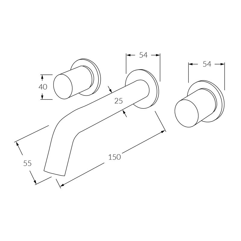 Sussex Circa Wall Basin Set 150mm Chrome Specification