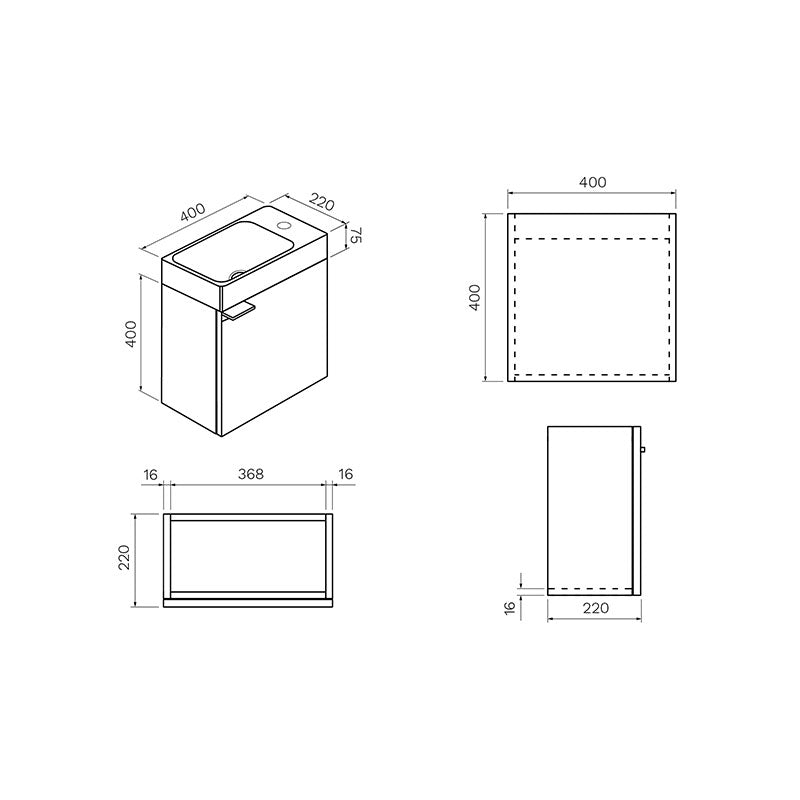 Parisi Smart 400 Wall Mounted Cabinet with Ceramic Basin Oak Specification