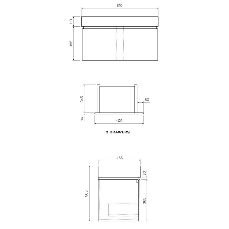 Feel 800 Wall Mounted Cabinet with Ceramic Top 1TH Specifications