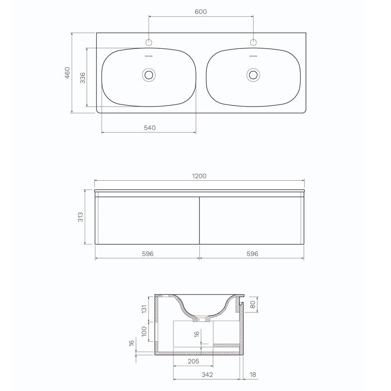 Flow 1200 Twin Wall Mounted Cabinet and Wash Basin Specifications 