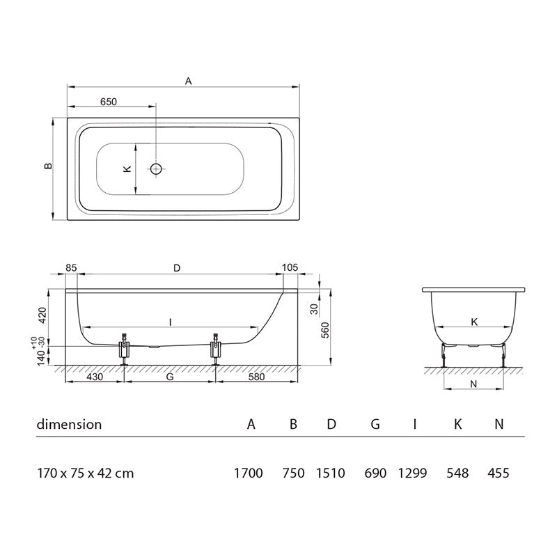 Bette BetteSelect 1700 Spa Bath 6 Jet Specification