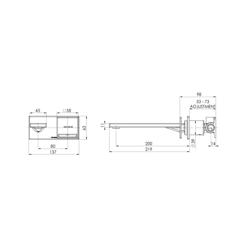 Phoenix ZIMI Wall Basin/Bath Mixer Set 200mm Brushed Nickel specifications
