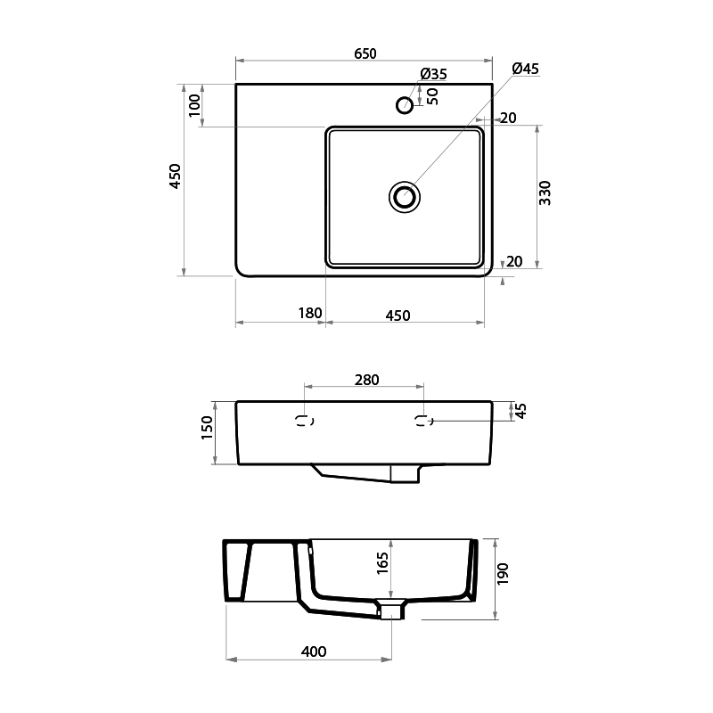 Parisi Quasar 65 Wall Basin with Left Hand Shelf