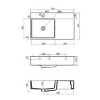 Parisi Quasar 75cm Wall Mounted Basin with Right Side Shelf 1TH Specification