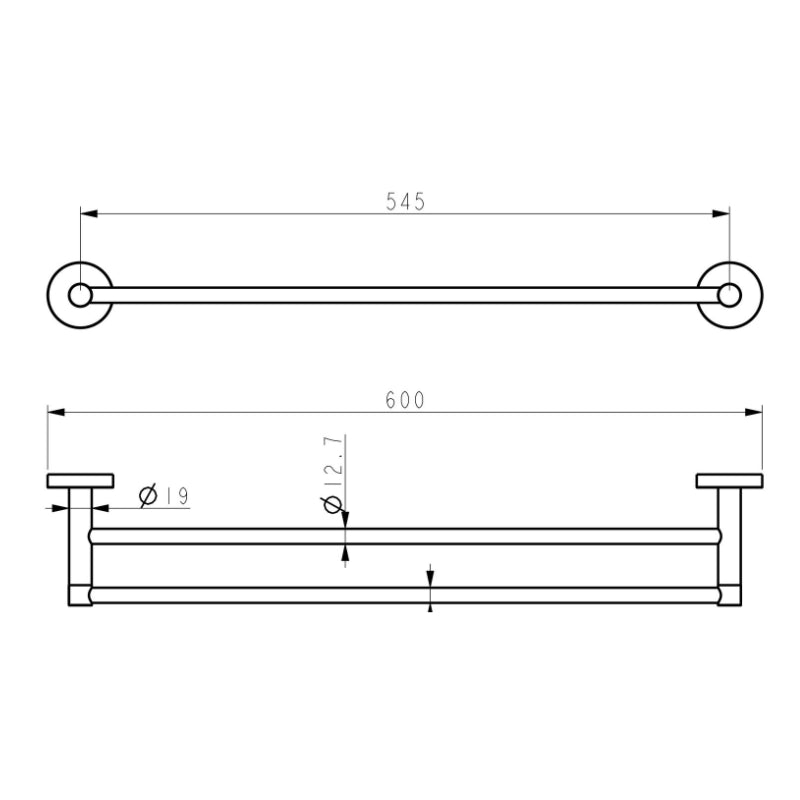 PLD Solo 600mm Double Towel Rail - Specification