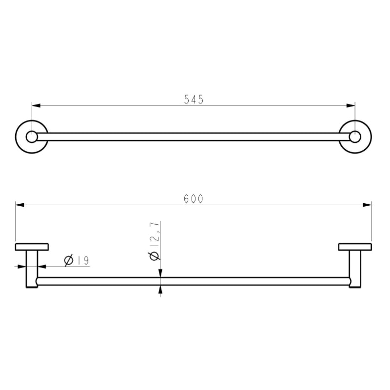 PLD Solo Single Towel Rail 600mm -  Specification