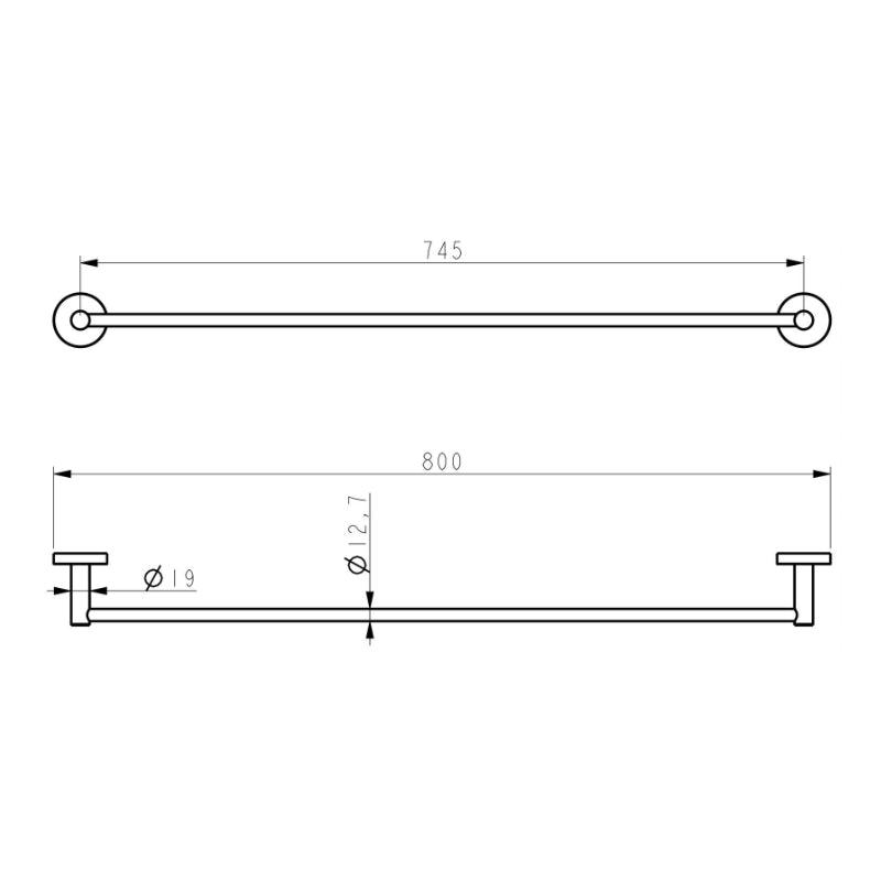 PLD Solo 800mm Single Towel Rail - Specification