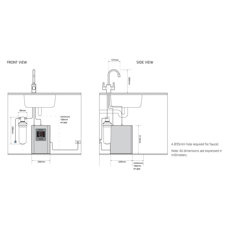 Puretec SPARQ-H2 Instant Hot and Ambient Filtered Water System Specification