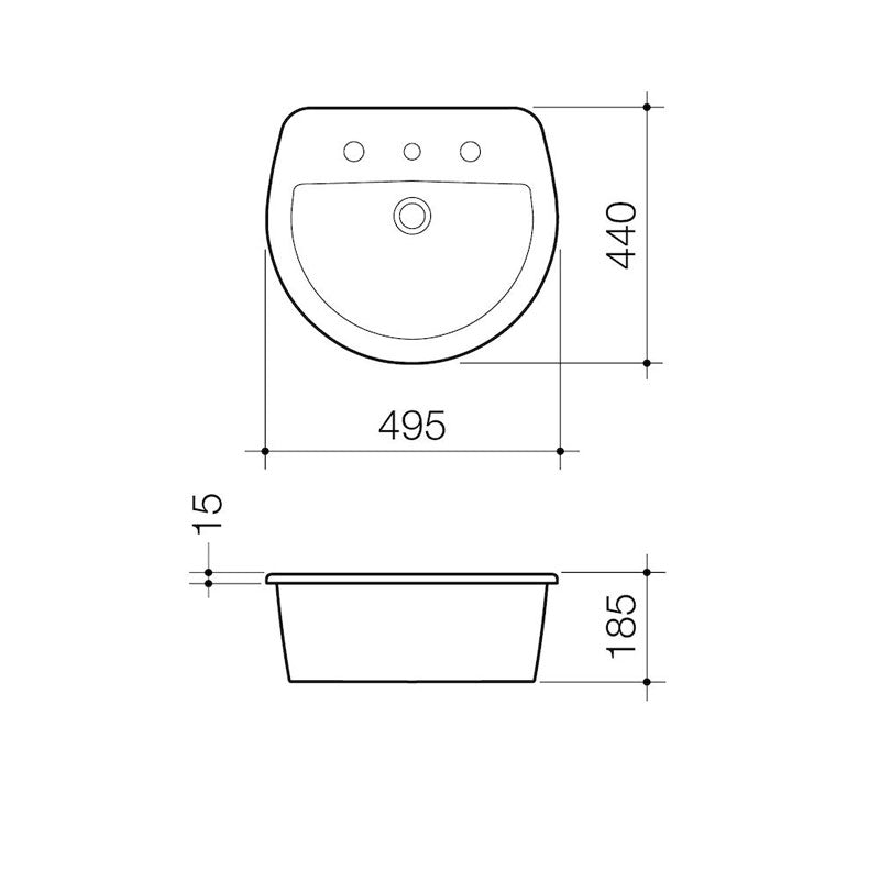 Caroma Cosmo Inset Basin-3 Taphole specifications