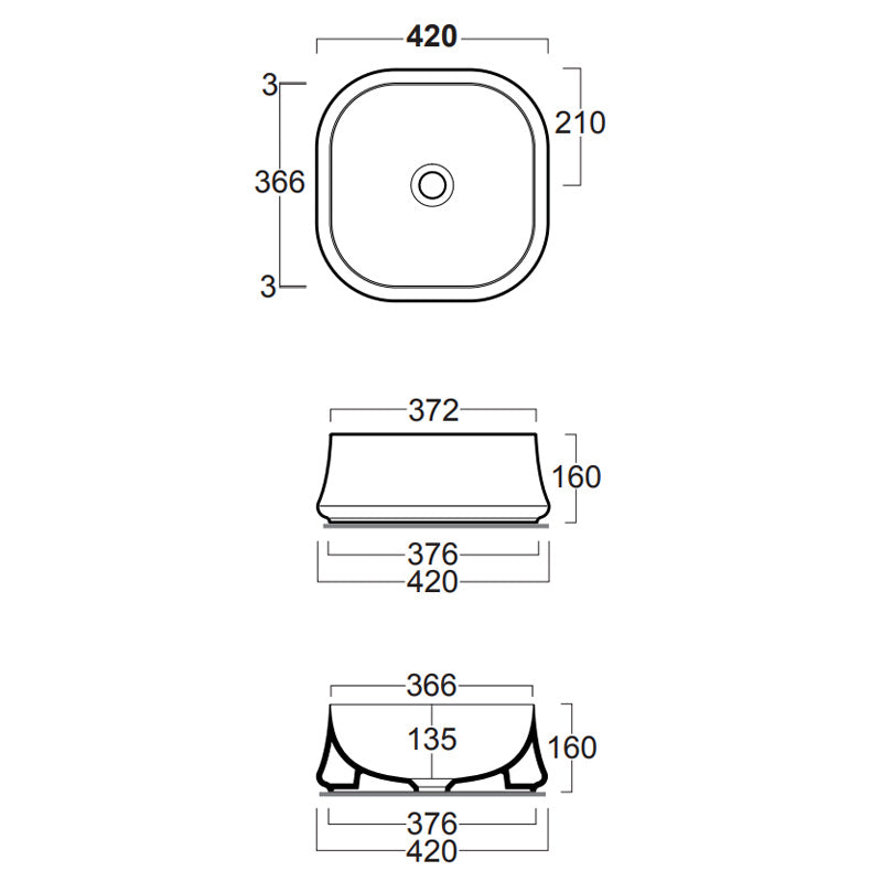 Parisi Simas Sharp 42 Square Bench Basin - SMSH06