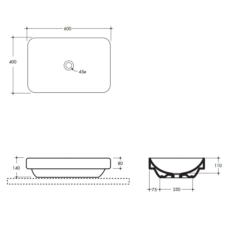 Studio Bagno Element 60 Above Counter Basin - Gloss White - ELE60