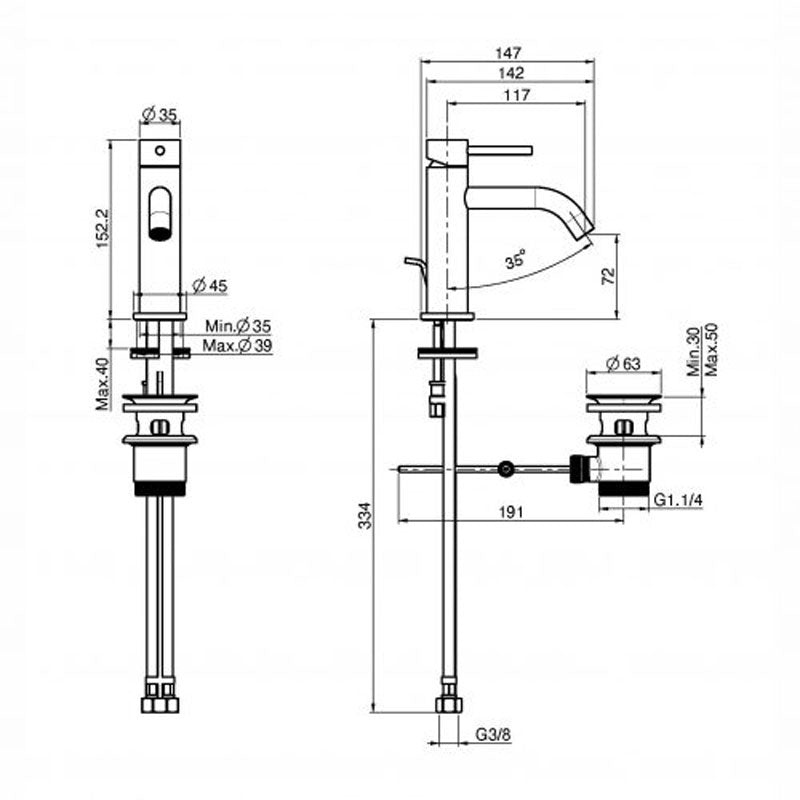 Fima Spillo Up Basin Mixer Matt Black 152mm specifications