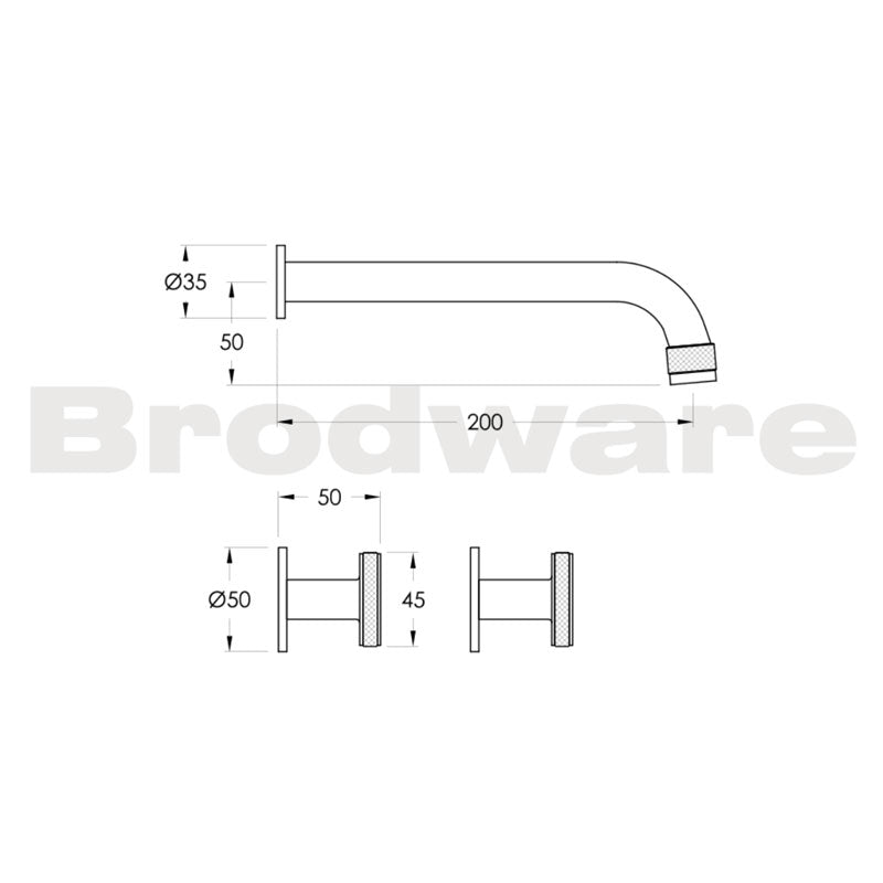 Brodware Yokato Disc Wall Set with 210mm Spout Specifications 