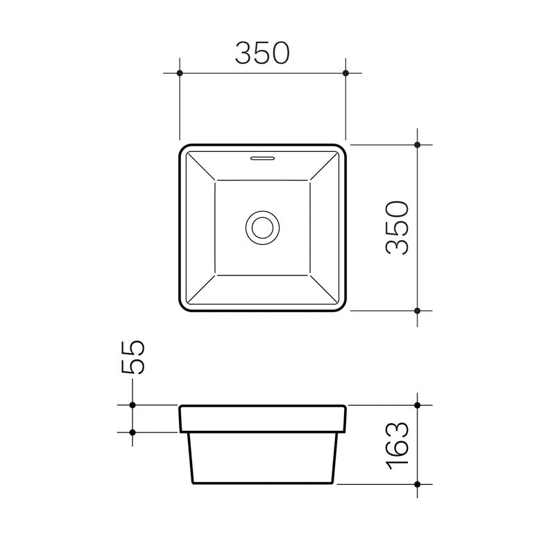 Square Inset Basin 350mm (No Tap Hole) Specification
