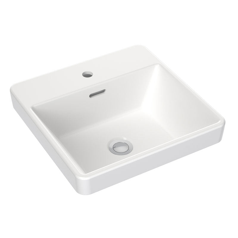 Clark Square Inset Basin with Tap Landing 400mm - 1 Tap Hole - Gloss White - CL40013.W1
