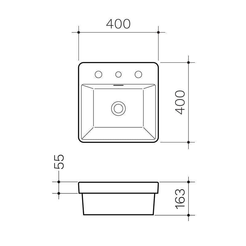 Clark Square Inset Basin with Tap Landing 400mm - 1 Tap Hole - Gloss White - CL40013.W1