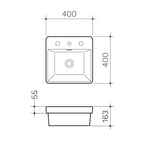 Clark Square Inset Basin with Tap Landing 400mm - 3 Tap Holes - Gloss White - CL40013.W3