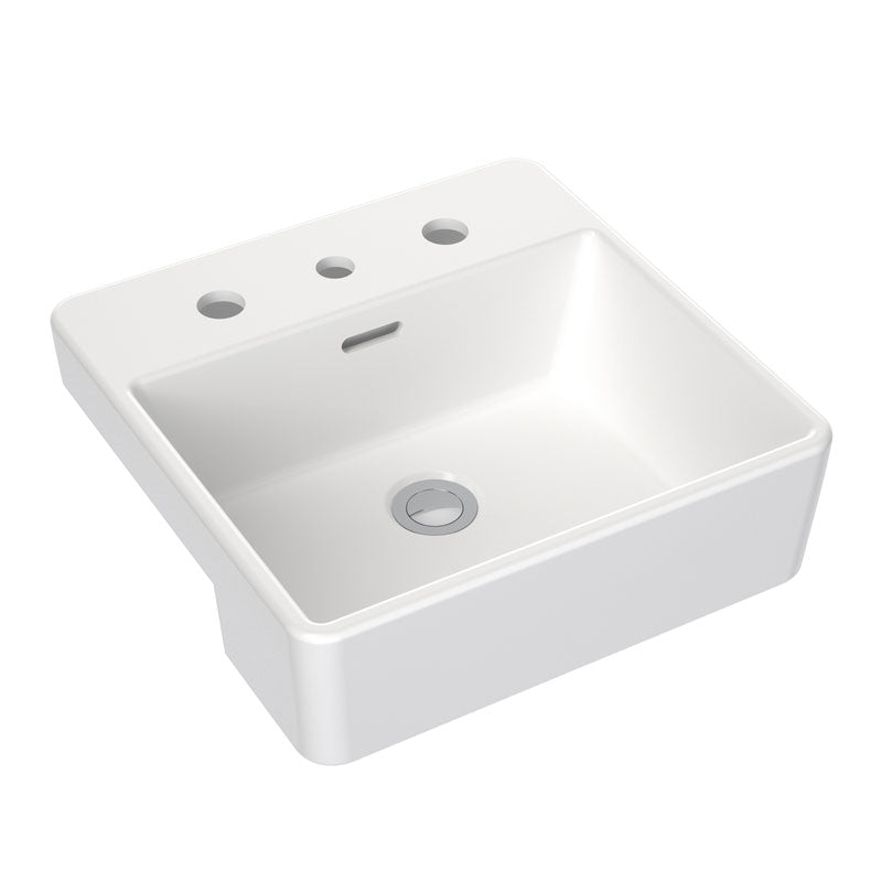 Clark Square Semi Recessed Basin 400mm - 3 Tap Holes - Gloss White - CL40005.W3
