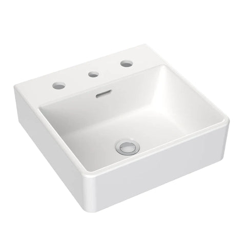 Clark Square Wall Basin 400mm - 3 Tap Holes - Gloss White