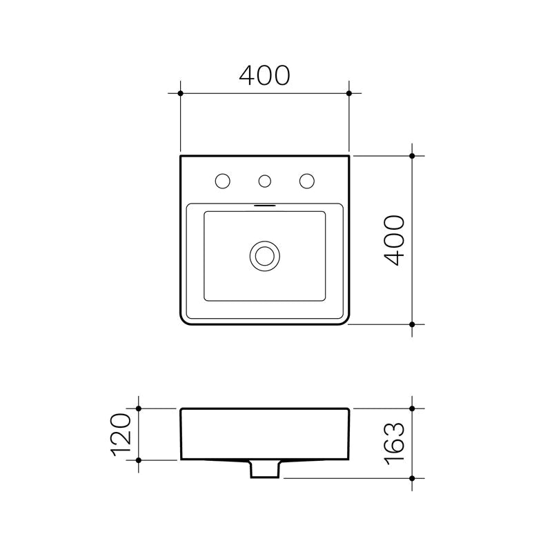 Square Wall Basin 400mm Specification