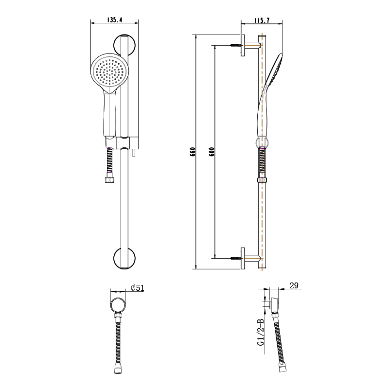 Gareth Ashton Shower on Rail - Gun Metal Specification