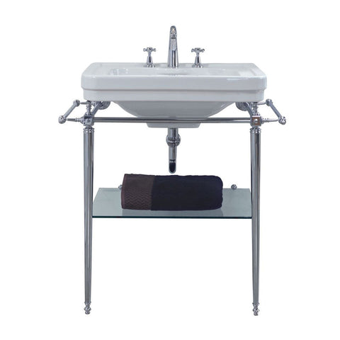 Turner Hastings Stafford Fine Fireclay wash Basin & Chrome Console Stand 620x500mm 3 Tap Holes - Gloss White