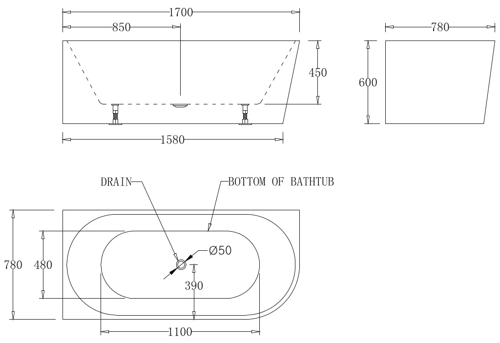 Kiato Wall Faced Freestanding Bath 1700mm White
