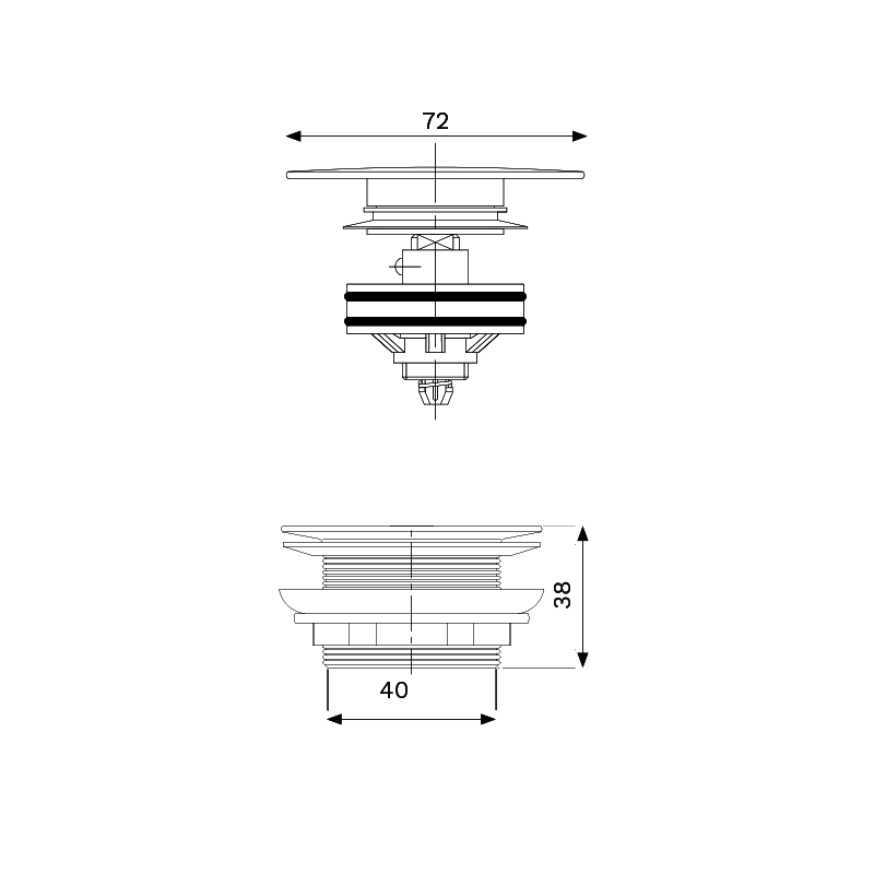 Parisi Pop-Up Bath Waste 40mm (No Overflow) - Chrome