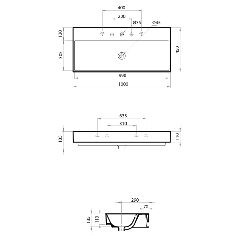 Parisi Velca 100 Back to Wall Inset Basin
